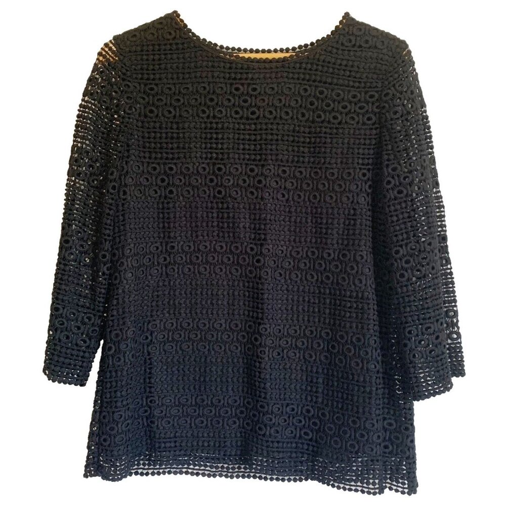 Talbot Black Crochet Top Women’s Medium Lined 3/4 Sleeve Quiet Luxury Minimalist